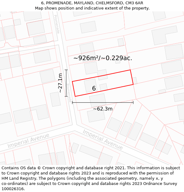 6, PROMENADE, MAYLAND, CHELMSFORD, CM3 6AR: Plot and title map