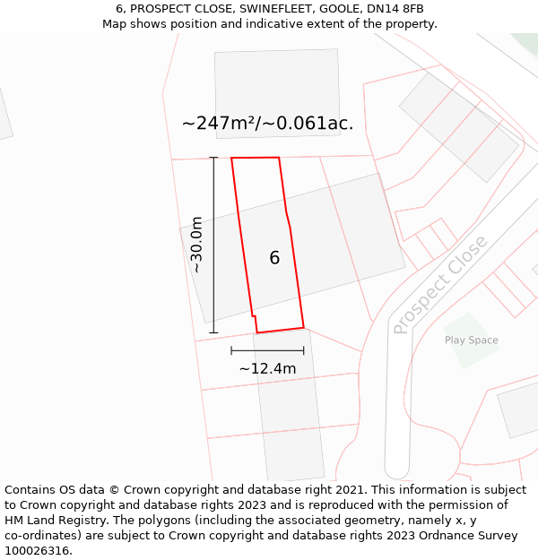 6, PROSPECT CLOSE, SWINEFLEET, GOOLE, DN14 8FB: Plot and title map