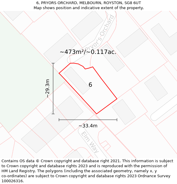 6, PRYORS ORCHARD, MELBOURN, ROYSTON, SG8 6UT: Plot and title map