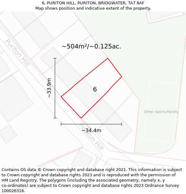 6, PURITON HILL, PURITON, BRIDGWATER, TA7 8AF: Plot and title map