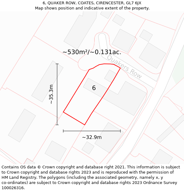 6, QUAKER ROW, COATES, CIRENCESTER, GL7 6JX: Plot and title map