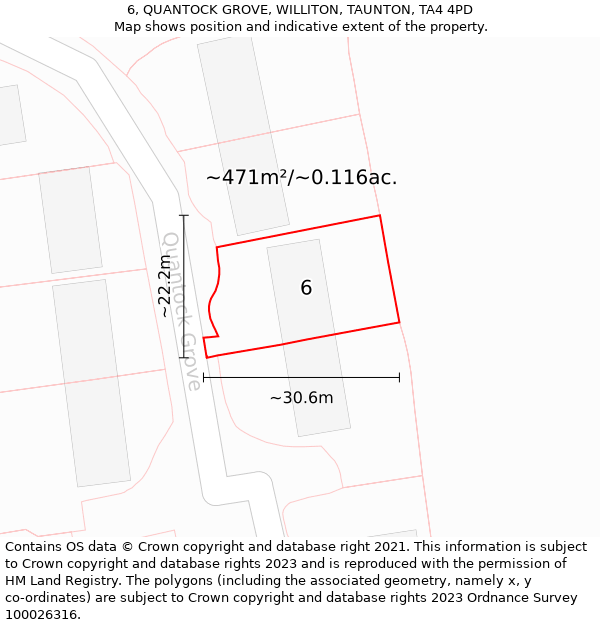 6, QUANTOCK GROVE, WILLITON, TAUNTON, TA4 4PD: Plot and title map