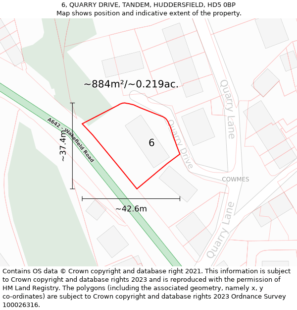 6, QUARRY DRIVE, TANDEM, HUDDERSFIELD, HD5 0BP: Plot and title map