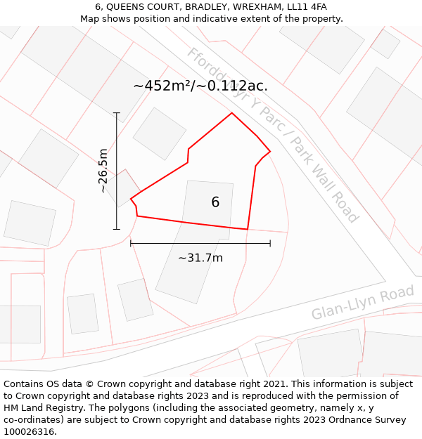 6, QUEENS COURT, BRADLEY, WREXHAM, LL11 4FA: Plot and title map