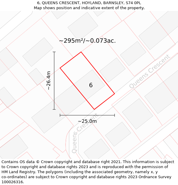 6, QUEENS CRESCENT, HOYLAND, BARNSLEY, S74 0PL: Plot and title map