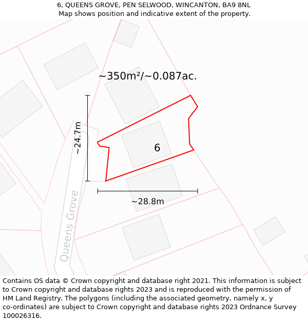 6, QUEENS GROVE, PEN SELWOOD, WINCANTON, BA9 8NL: Plot and title map