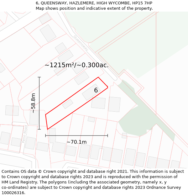 6, QUEENSWAY, HAZLEMERE, HIGH WYCOMBE, HP15 7HP: Plot and title map