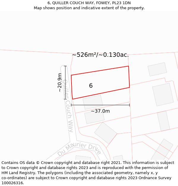 6, QUILLER COUCH WAY, FOWEY, PL23 1DN: Plot and title map