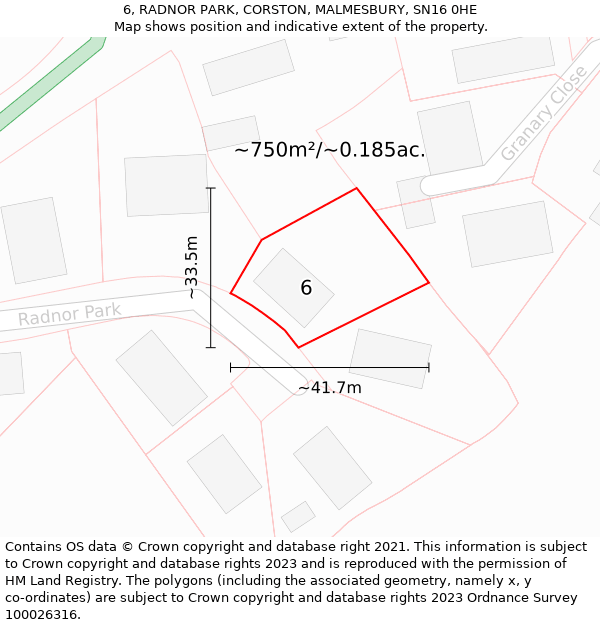 6, RADNOR PARK, CORSTON, MALMESBURY, SN16 0HE: Plot and title map