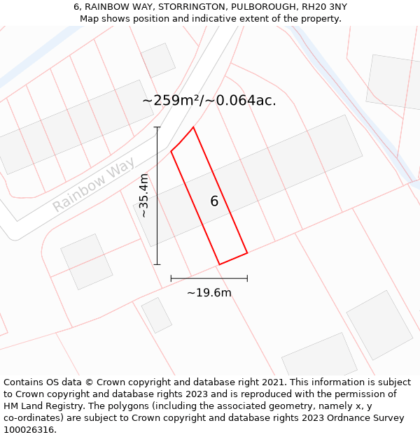 6, RAINBOW WAY, STORRINGTON, PULBOROUGH, RH20 3NY: Plot and title map