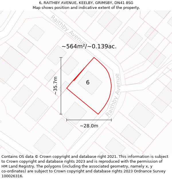 6, RAITHBY AVENUE, KEELBY, GRIMSBY, DN41 8SG: Plot and title map