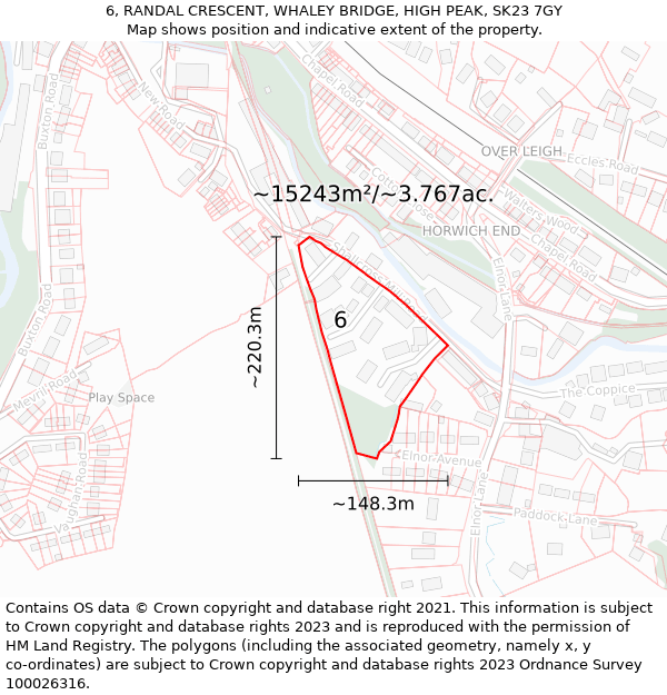 6, RANDAL CRESCENT, WHALEY BRIDGE, HIGH PEAK, SK23 7GY: Plot and title map