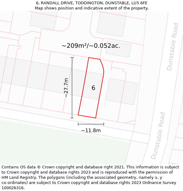 6, RANDALL DRIVE, TODDINGTON, DUNSTABLE, LU5 6FE: Plot and title map