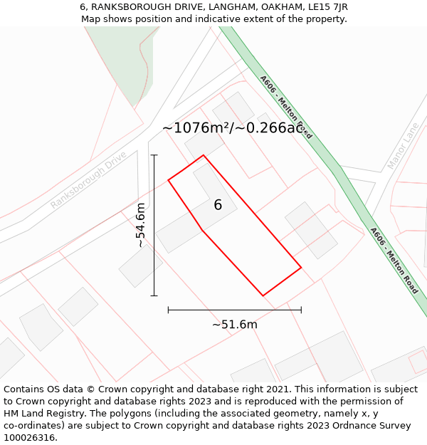 6, RANKSBOROUGH DRIVE, LANGHAM, OAKHAM, LE15 7JR: Plot and title map