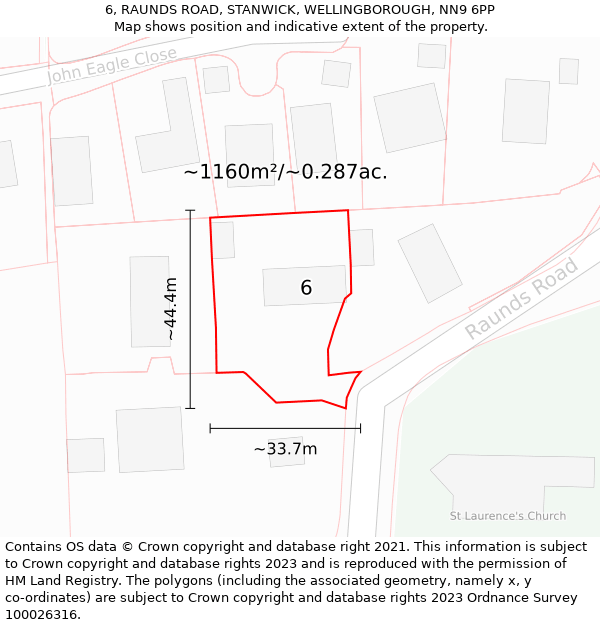 6, RAUNDS ROAD, STANWICK, WELLINGBOROUGH, NN9 6PP: Plot and title map