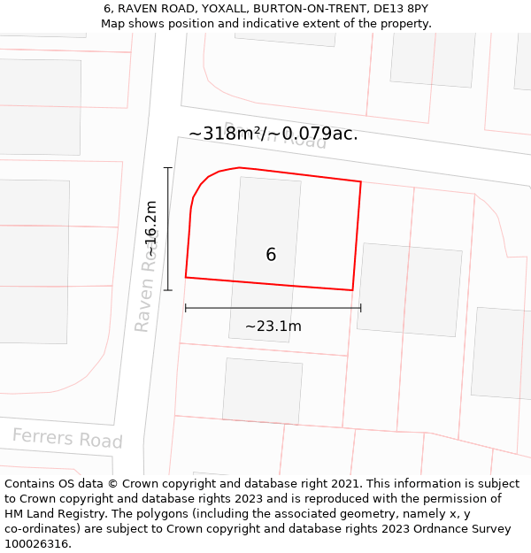 6, RAVEN ROAD, YOXALL, BURTON-ON-TRENT, DE13 8PY: Plot and title map