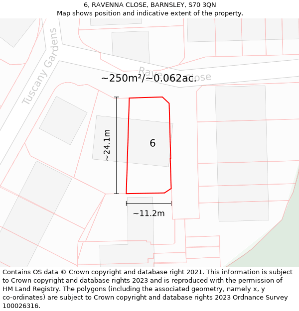 6, RAVENNA CLOSE, BARNSLEY, S70 3QN: Plot and title map