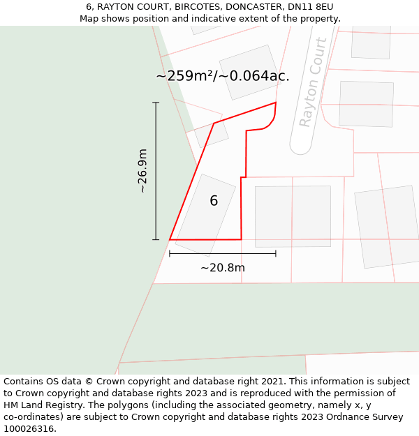 6, RAYTON COURT, BIRCOTES, DONCASTER, DN11 8EU: Plot and title map