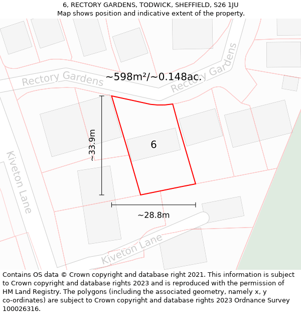 6, RECTORY GARDENS, TODWICK, SHEFFIELD, S26 1JU: Plot and title map