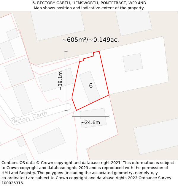 6, RECTORY GARTH, HEMSWORTH, PONTEFRACT, WF9 4NB: Plot and title map