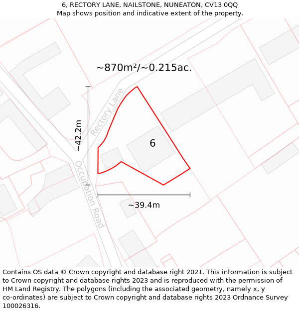 6, RECTORY LANE, NAILSTONE, NUNEATON, CV13 0QQ: Plot and title map