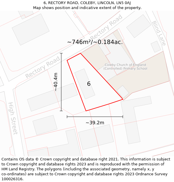 6, RECTORY ROAD, COLEBY, LINCOLN, LN5 0AJ: Plot and title map