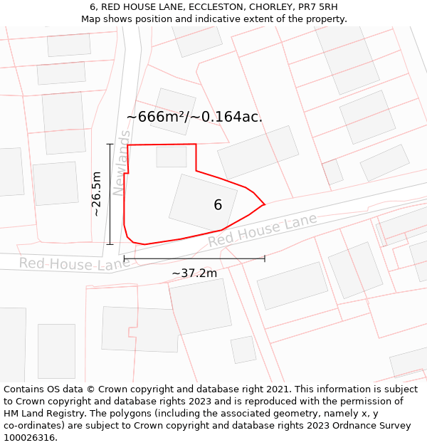 6, RED HOUSE LANE, ECCLESTON, CHORLEY, PR7 5RH: Plot and title map