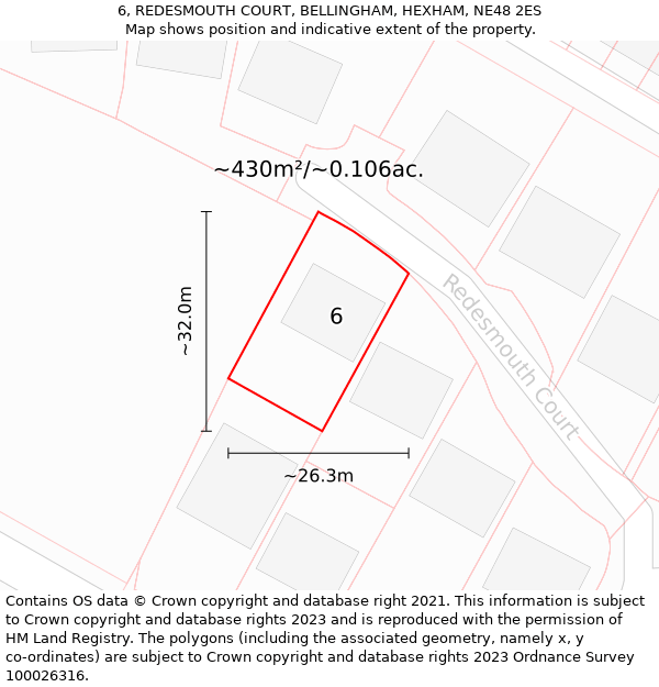 6, REDESMOUTH COURT, BELLINGHAM, HEXHAM, NE48 2ES: Plot and title map