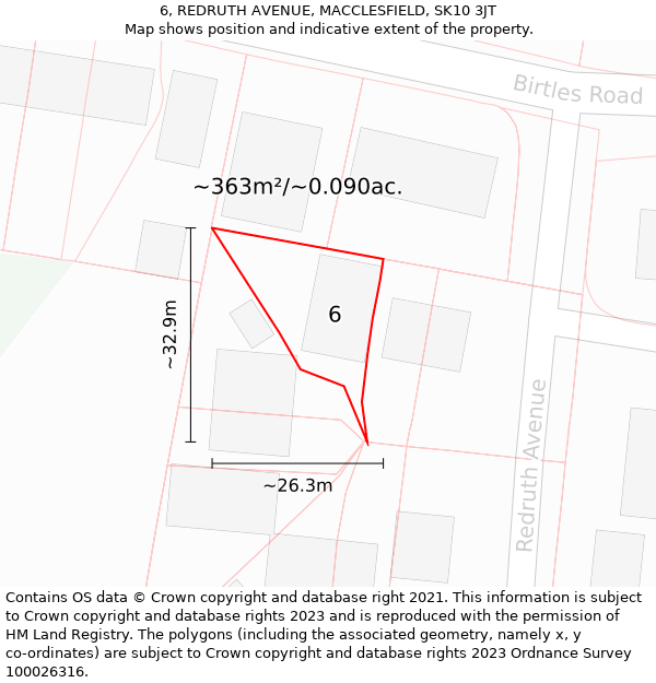 6, REDRUTH AVENUE, MACCLESFIELD, SK10 3JT: Plot and title map