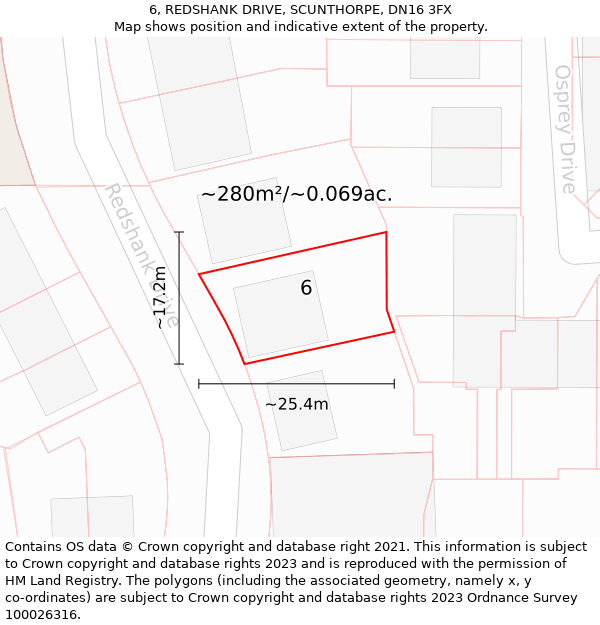 6, REDSHANK DRIVE, SCUNTHORPE, DN16 3FX: Plot and title map
