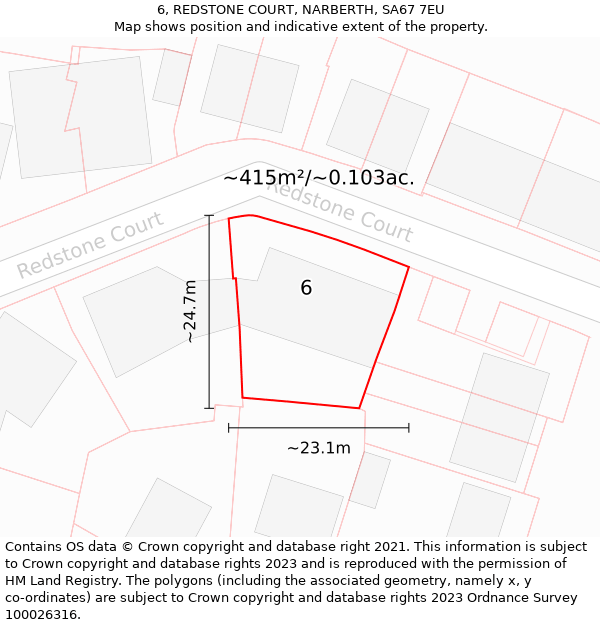 6, REDSTONE COURT, NARBERTH, SA67 7EU: Plot and title map