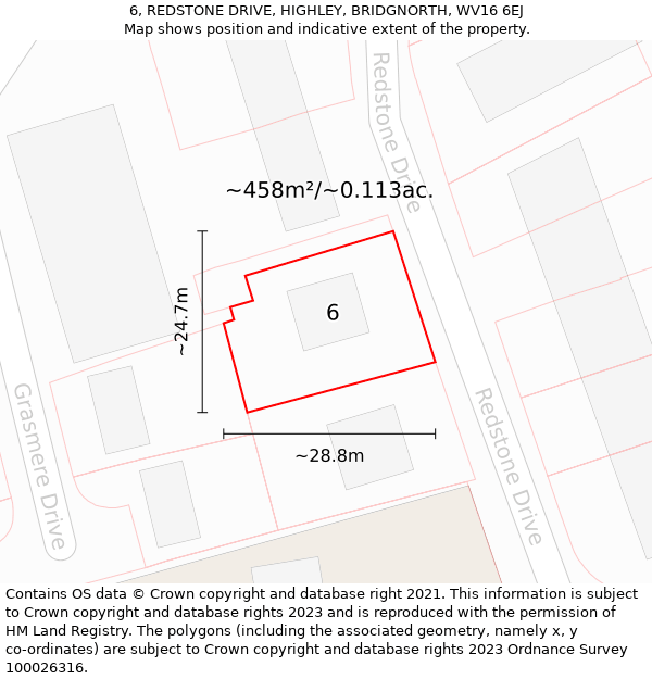 6, REDSTONE DRIVE, HIGHLEY, BRIDGNORTH, WV16 6EJ: Plot and title map