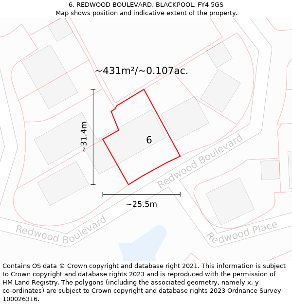 6, REDWOOD BOULEVARD, BLACKPOOL, FY4 5GS: Plot and title map