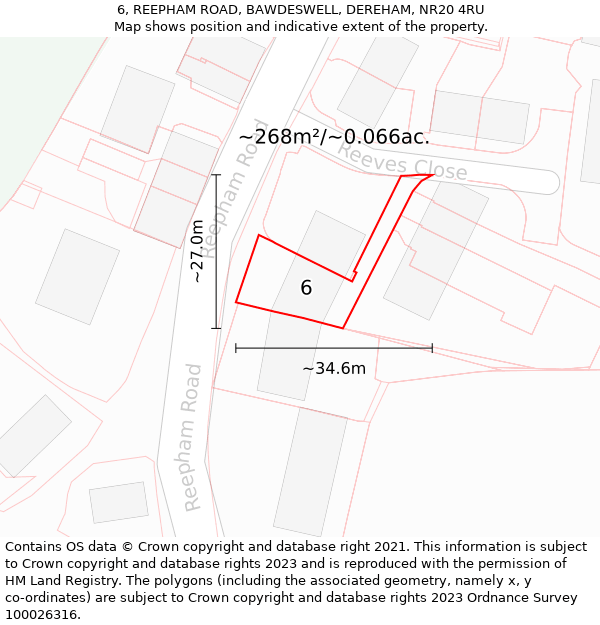 6, REEPHAM ROAD, BAWDESWELL, DEREHAM, NR20 4RU: Plot and title map