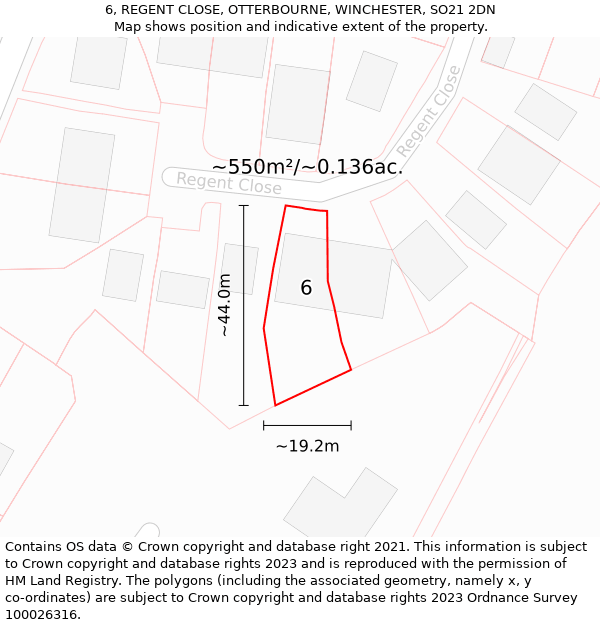 6, REGENT CLOSE, OTTERBOURNE, WINCHESTER, SO21 2DN: Plot and title map