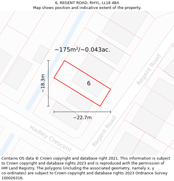 6, REGENT ROAD, RHYL, LL18 4BA: Plot and title map