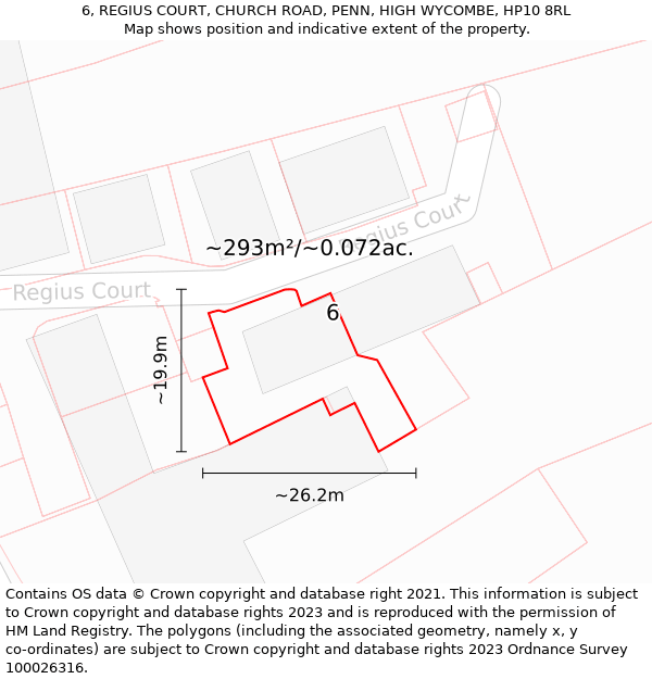 6, REGIUS COURT, CHURCH ROAD, PENN, HIGH WYCOMBE, HP10 8RL: Plot and title map