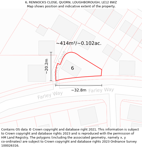 6, RENNOCKS CLOSE, QUORN, LOUGHBOROUGH, LE12 8WZ: Plot and title map