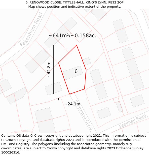 6, RENOWOOD CLOSE, TITTLESHALL, KING'S LYNN, PE32 2QF: Plot and title map