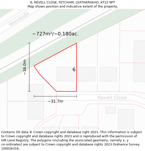 6, REVELL CLOSE, FETCHAM, LEATHERHEAD, KT22 9PT: Plot and title map