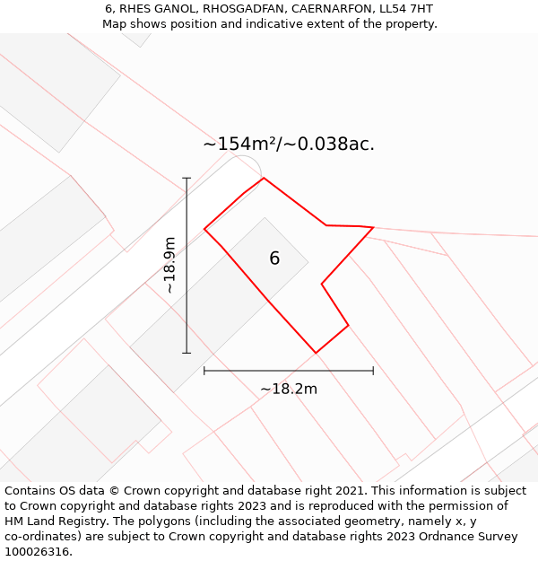 6, RHES GANOL, RHOSGADFAN, CAERNARFON, LL54 7HT: Plot and title map