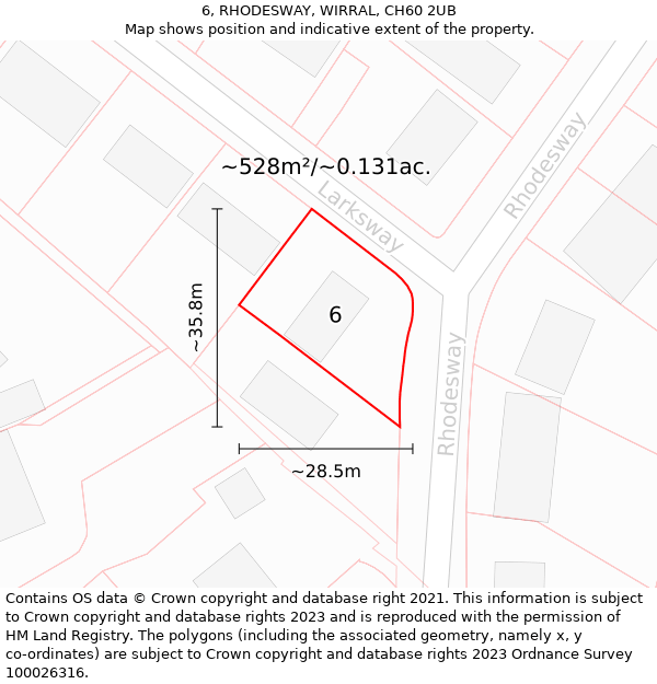 6, RHODESWAY, WIRRAL, CH60 2UB: Plot and title map