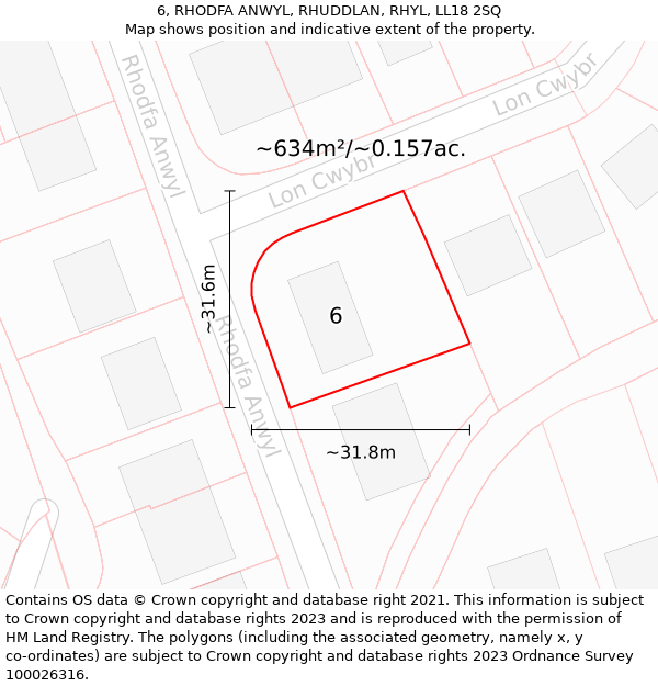 6, RHODFA ANWYL, RHUDDLAN, RHYL, LL18 2SQ: Plot and title map