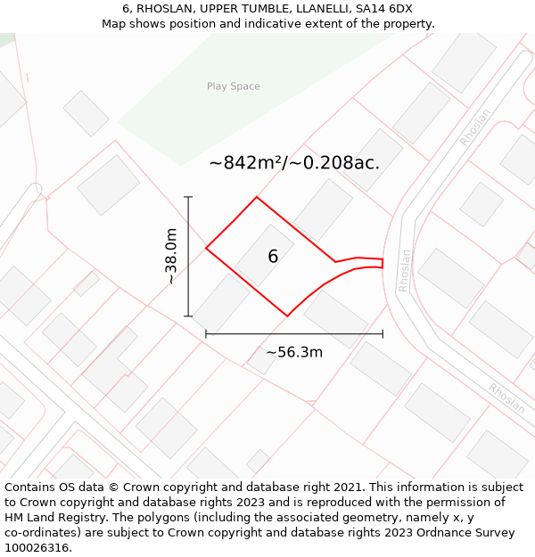 6, RHOSLAN, UPPER TUMBLE, LLANELLI, SA14 6DX: Plot and title map