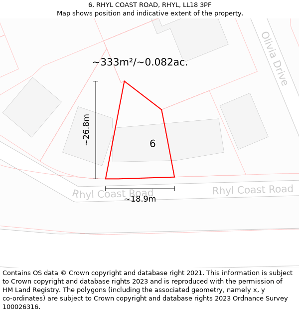 6, RHYL COAST ROAD, RHYL, LL18 3PF: Plot and title map