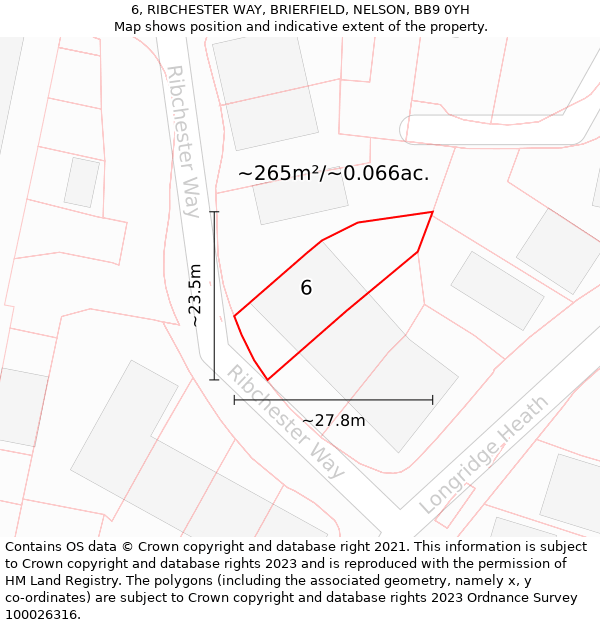 6, RIBCHESTER WAY, BRIERFIELD, NELSON, BB9 0YH: Plot and title map