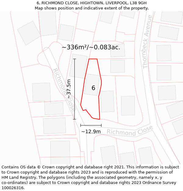 6, RICHMOND CLOSE, HIGHTOWN, LIVERPOOL, L38 9GH: Plot and title map