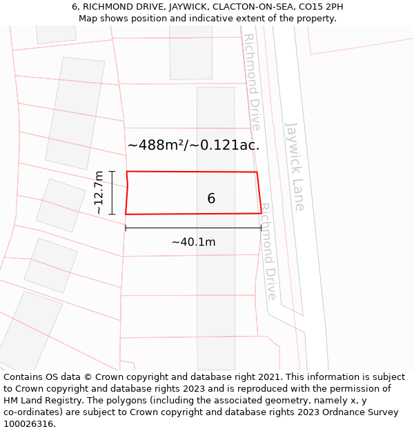 6, RICHMOND DRIVE, JAYWICK, CLACTON-ON-SEA, CO15 2PH: Plot and title map