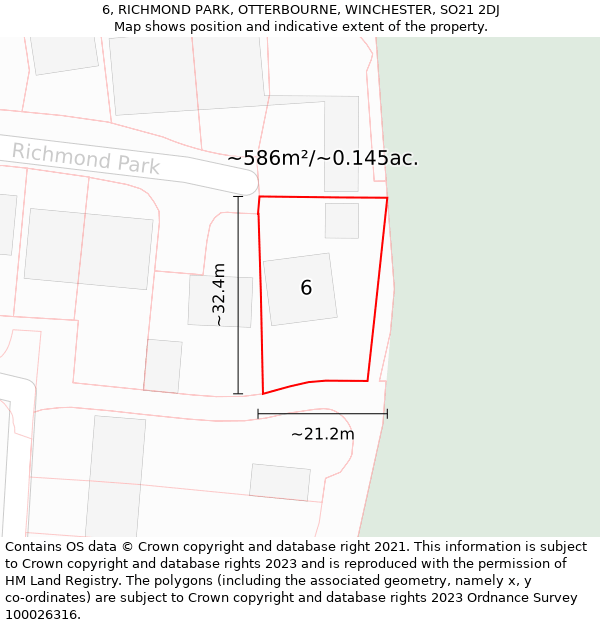 6, RICHMOND PARK, OTTERBOURNE, WINCHESTER, SO21 2DJ: Plot and title map