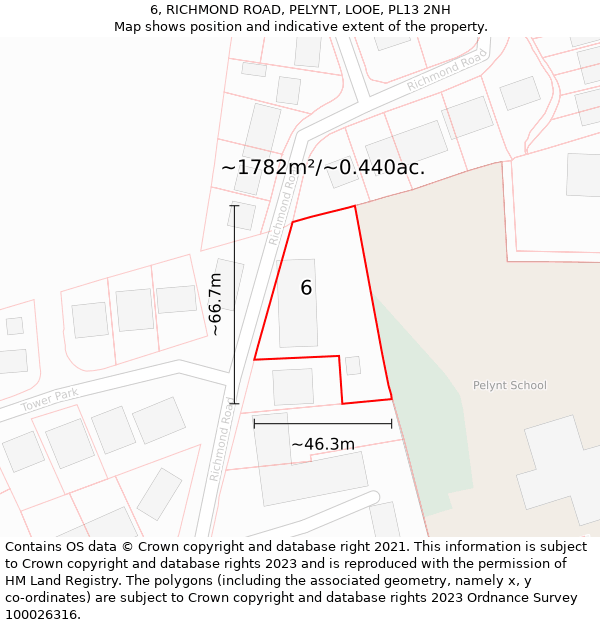 6, RICHMOND ROAD, PELYNT, LOOE, PL13 2NH: Plot and title map